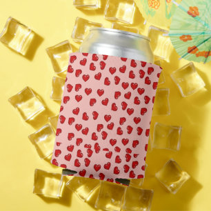 cute Red hearts pattern on pink Can Cooler