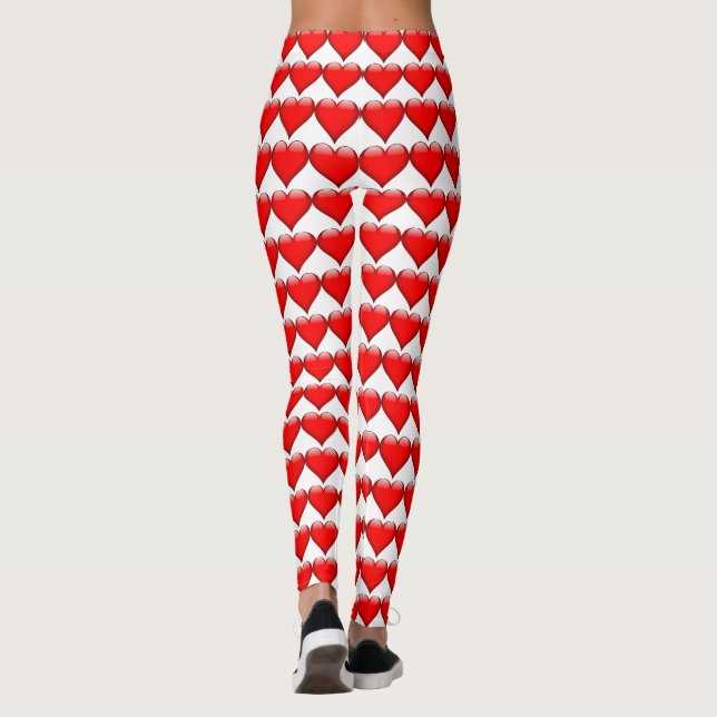 Cute Red Hearts Pattern Valentines Day Leggings (Back)