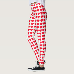 Cute Red Hearts Pattern White Leggings Womens