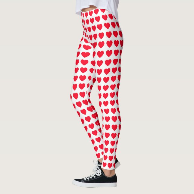 Cute Red Hearts Pattern White Leggings Womens (Left)