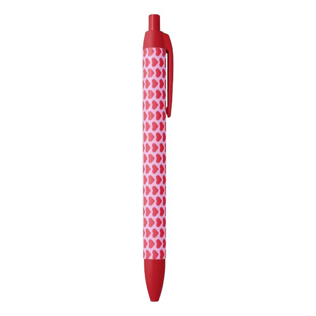 ❤️ Cute Red Hearts Pink Black Ink Pen (Bottom (Vertical))