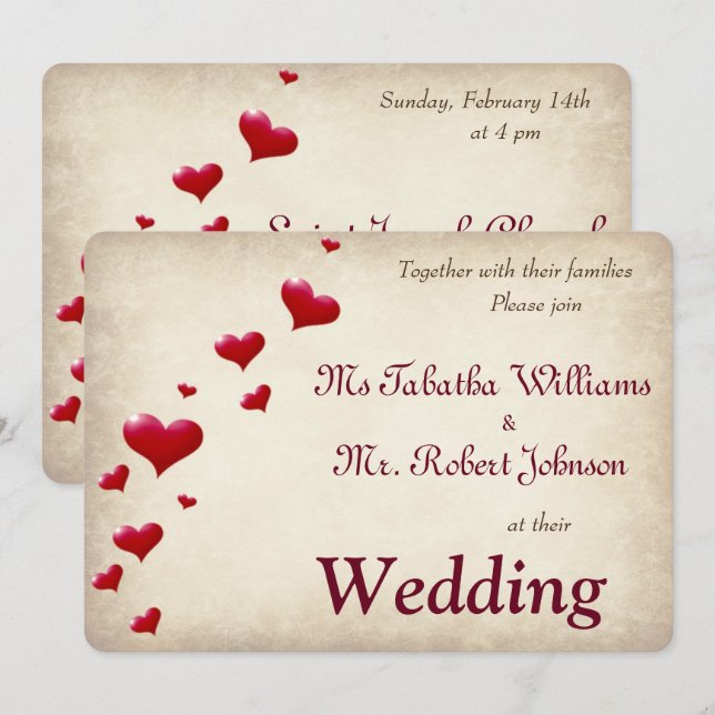 Cute Red Hearts Print Wedding Invitation (Front/Back)