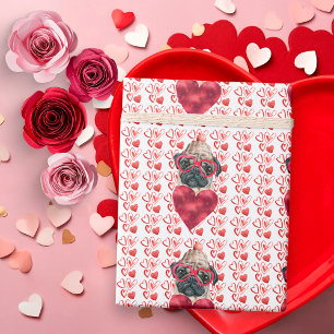 Cute Red Hearts Pug Dog Lover Valentine Wrapping Paper