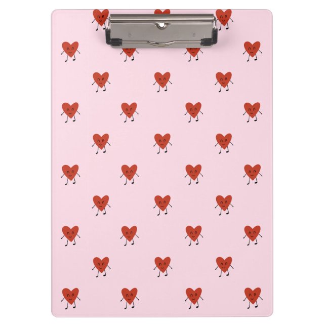Cute Red Hearts Seamless Love Pattern on Pink Clipboard (Front)