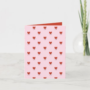 Cute Red Hearts Seamless Love Pattern on Pink Holiday Card