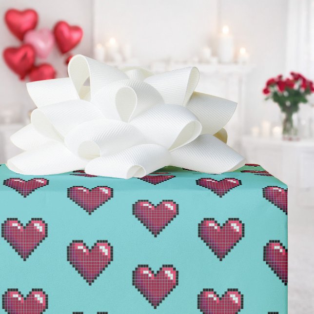 Cute Red Hearts Valentine's Day 80s Retro Pattern Wrapping Paper (Creator Uploaded)