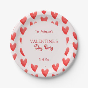 Cute Red Hearts Valentine's Day Party Paper Plate