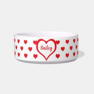 Cute Red Hearts with Red & White Hearts Monogram Bowl
