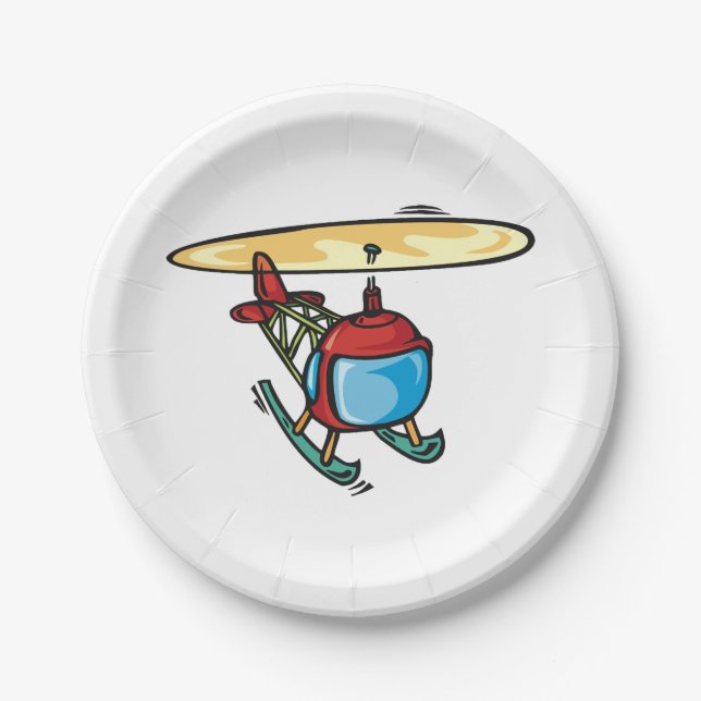 Cute Red Helicopter Fun Aviation Design  Paper Plate (Front)
