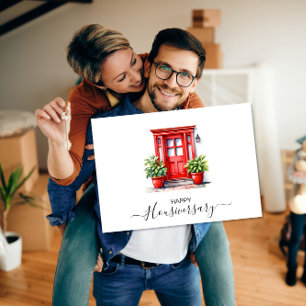 Cute Red house anniversary housiversary referral Card