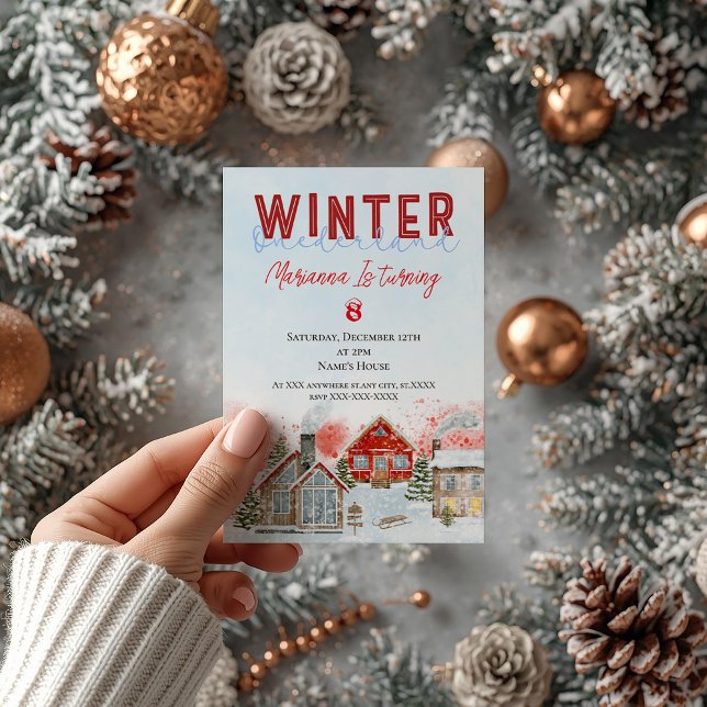Cute Red House Snow Christmas Birthday Party   Invitation (Creator Uploaded)