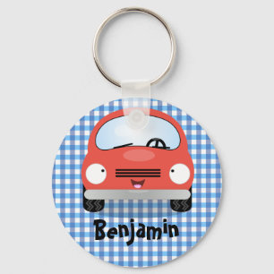 Cute red kawaii car cartoon illustration key ring