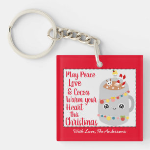 Cute Red Kawaii Cocoa Merry Christmas Custom Photo Key Ring