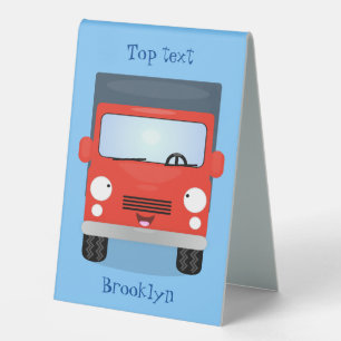 Cute red kawaii truck cartoon illustration