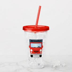 Cute red kawaii truck cartoon illustration acrylic tumbler