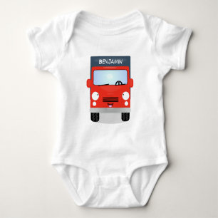 Cute red kawaii truck cartoon illustration baby bodysuit