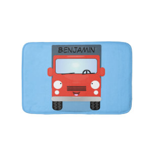 Cute red kawaii truck cartoon illustration bath mat