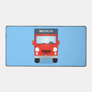 Cute red kawaii truck cartoon illustration desk mat
