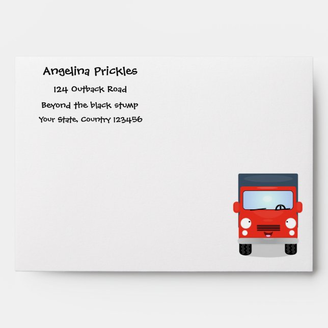 Cute red kawaii truck cartoon illustration envelope (Front)