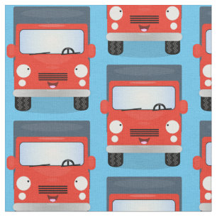 Cute red kawaii truck cartoon illustration fabric