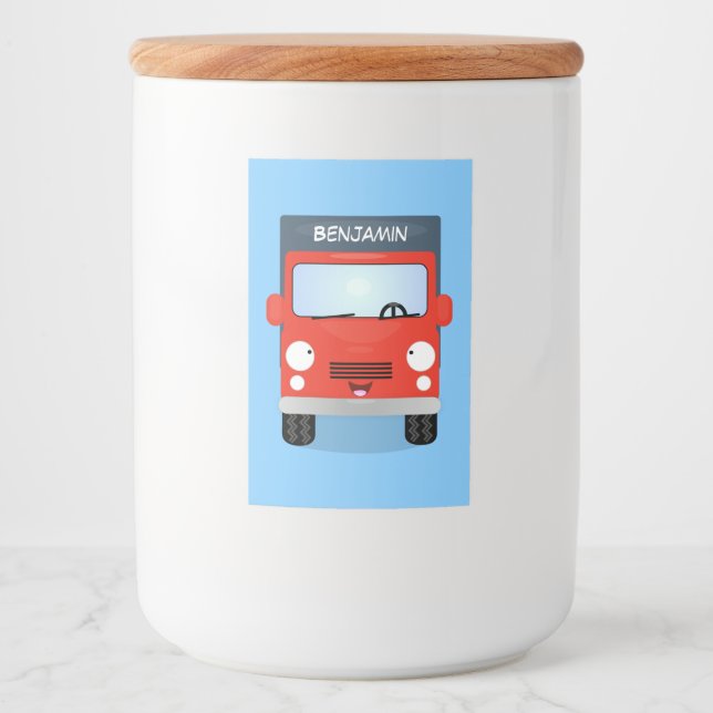 Cute red kawaii truck cartoon illustration food label (Front)