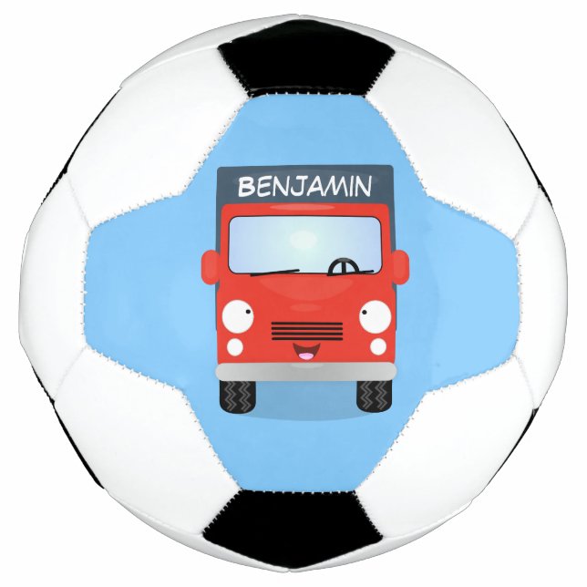 Cute red kawaii truck cartoon illustration football (Front)
