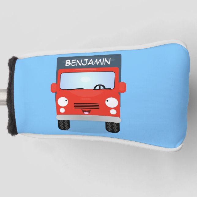 Cute red kawaii truck cartoon illustration golf head cover (Front)
