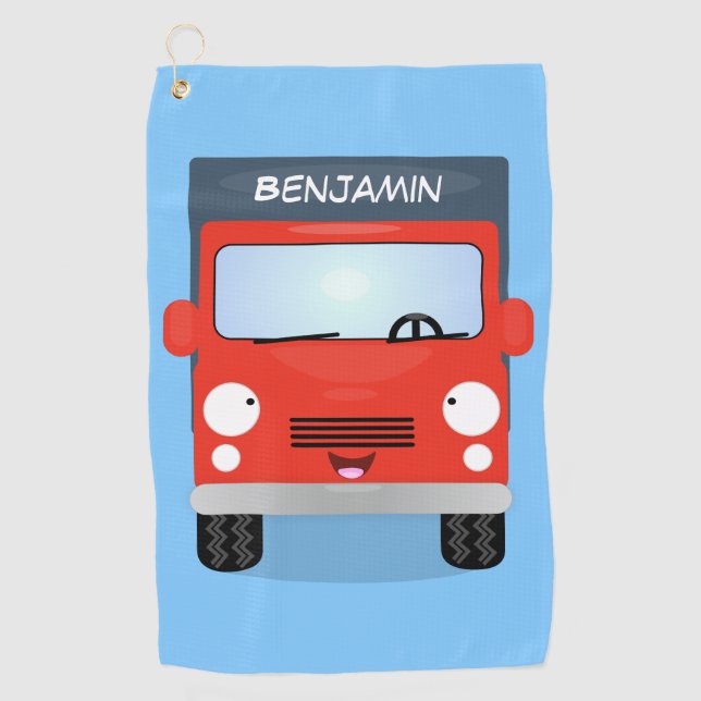 Cute red kawaii truck cartoon illustration golf towel (Front)