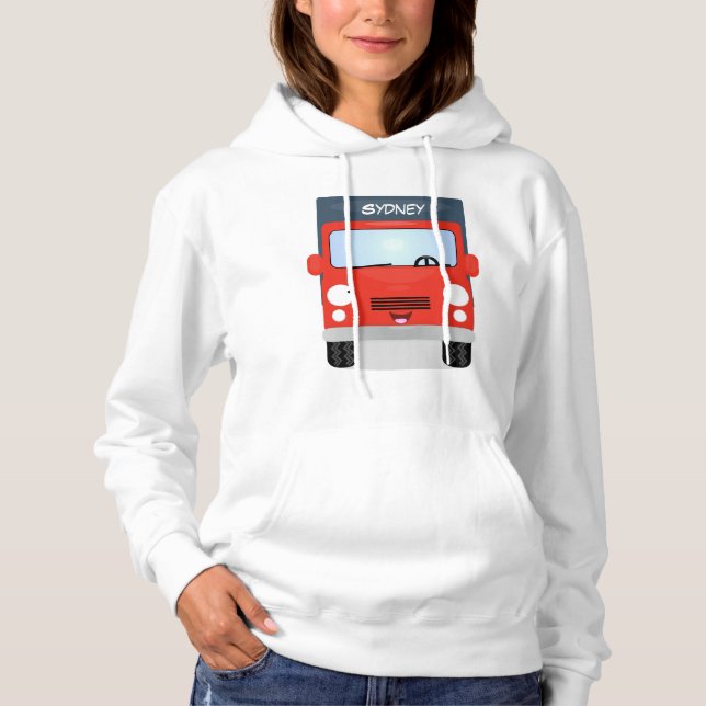 Cute red kawaii truck cartoon illustration hoodie (Front)