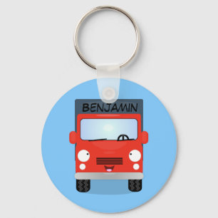 Cute red kawaii truck cartoon illustration key ring