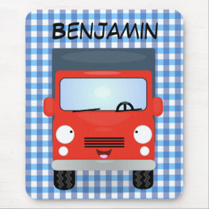 Cute red kawaii truck cartoon illustration mouse mat