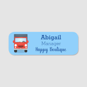 Cute red kawaii truck cartoon illustration name tag