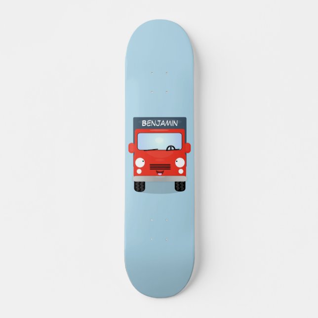 Cute red kawaii truck cartoon illustration skateboard (Front)