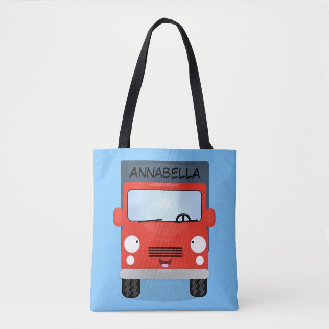 Cute red kawaii truck cartoon illustration tote bag (Front)