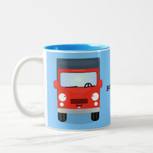Cute red kawaii truck cartoon illustration Two-Tone coffee mug