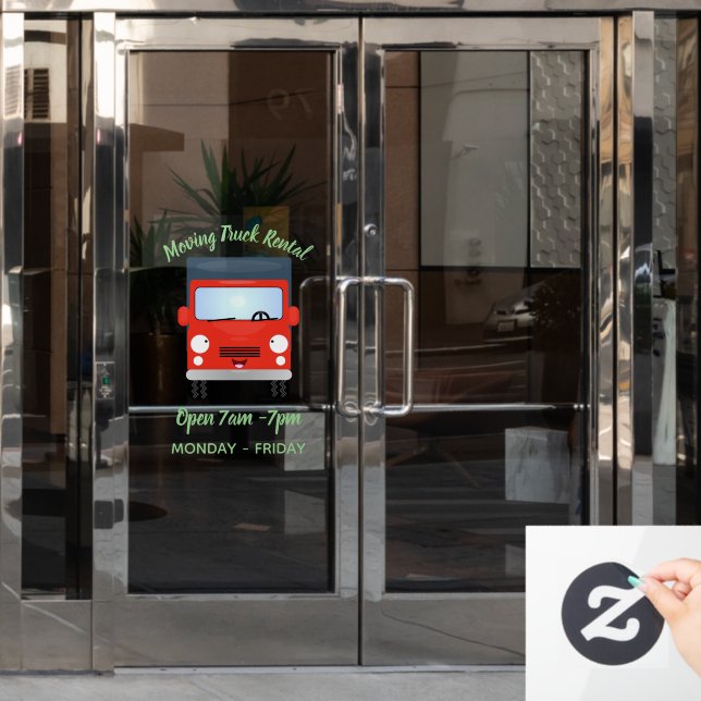 Cute red kawaii truck cartoon illustration window cling (Office Door)