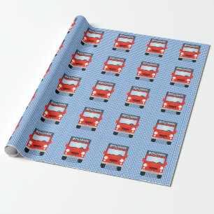 Cute red kawaii truck cartoon illustration wrapping paper