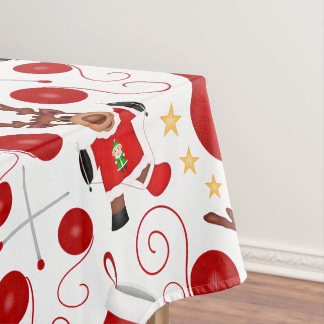 Cute Red Kids Christmas Reindeer Tablecloth (In Situ)