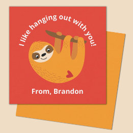 Cute Red Kids Sloth Valentines Day Note Card