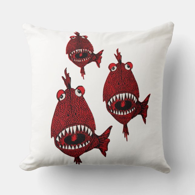 Cute Red Killer Piranhas Fishes attack teeth Ocean Cushion (Front)