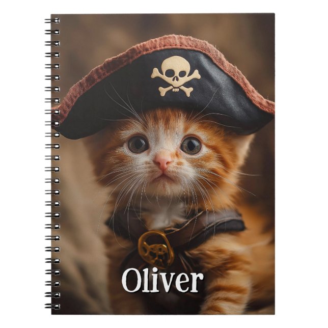 Cute Red Kitten Pirate Photo Notebook (Front)