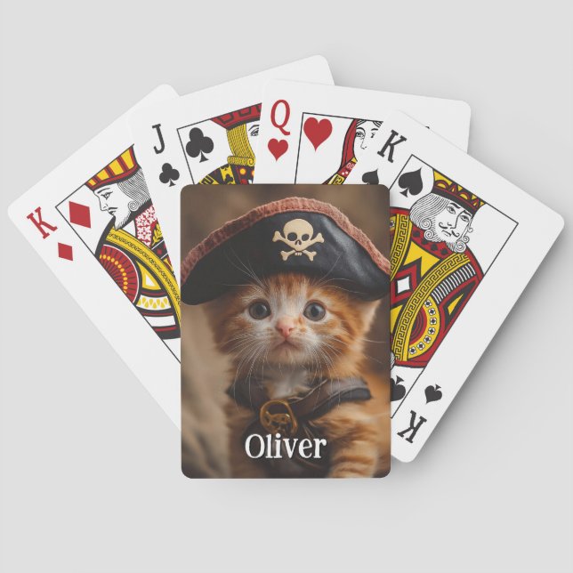 Cute Red Kitten Pirate Photo Playing Cards (Back)