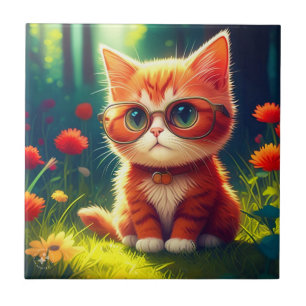 Cute Red Kitten Wearing Glasses-365478 Tile