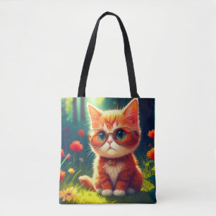 Cute Red Kitten Wearing Glasses-365478 Tote Bag
