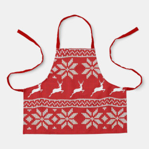 Cute Red Knitted White Deer Pattern Apron