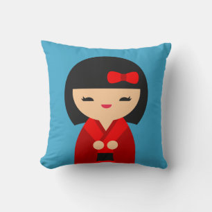 Cute Red Kokeshi Japanese dolls Cushion