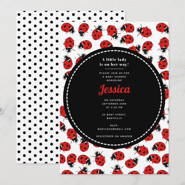 Cute Red Ladybug Baby Shower Girl Invitation (Front/Back)
