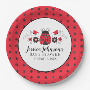 Cute Red Ladybug Baby Shower Paper Plate