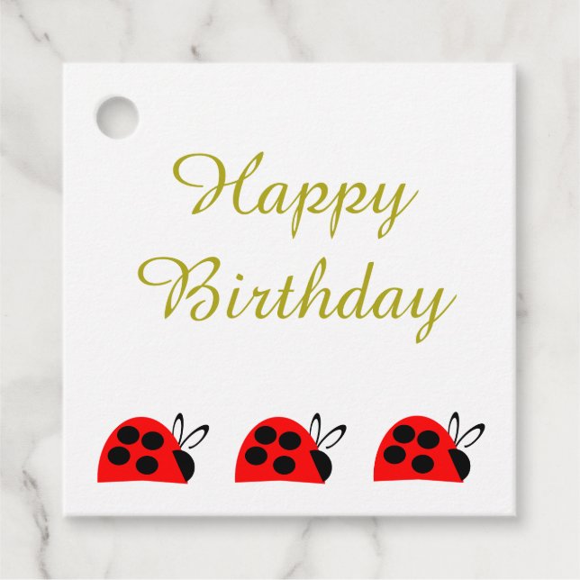Cute Red Ladybug Birthday Favour Tags (Front)