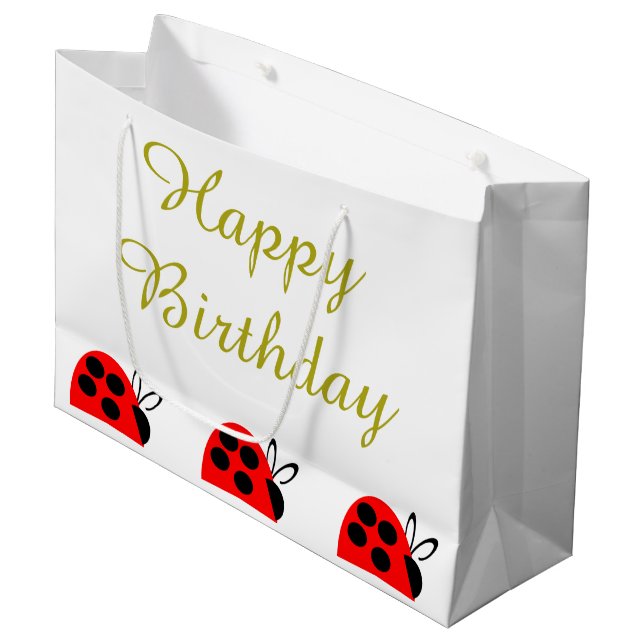 Cute Red Ladybug Birthday Large Gift Bag (Front Angled)